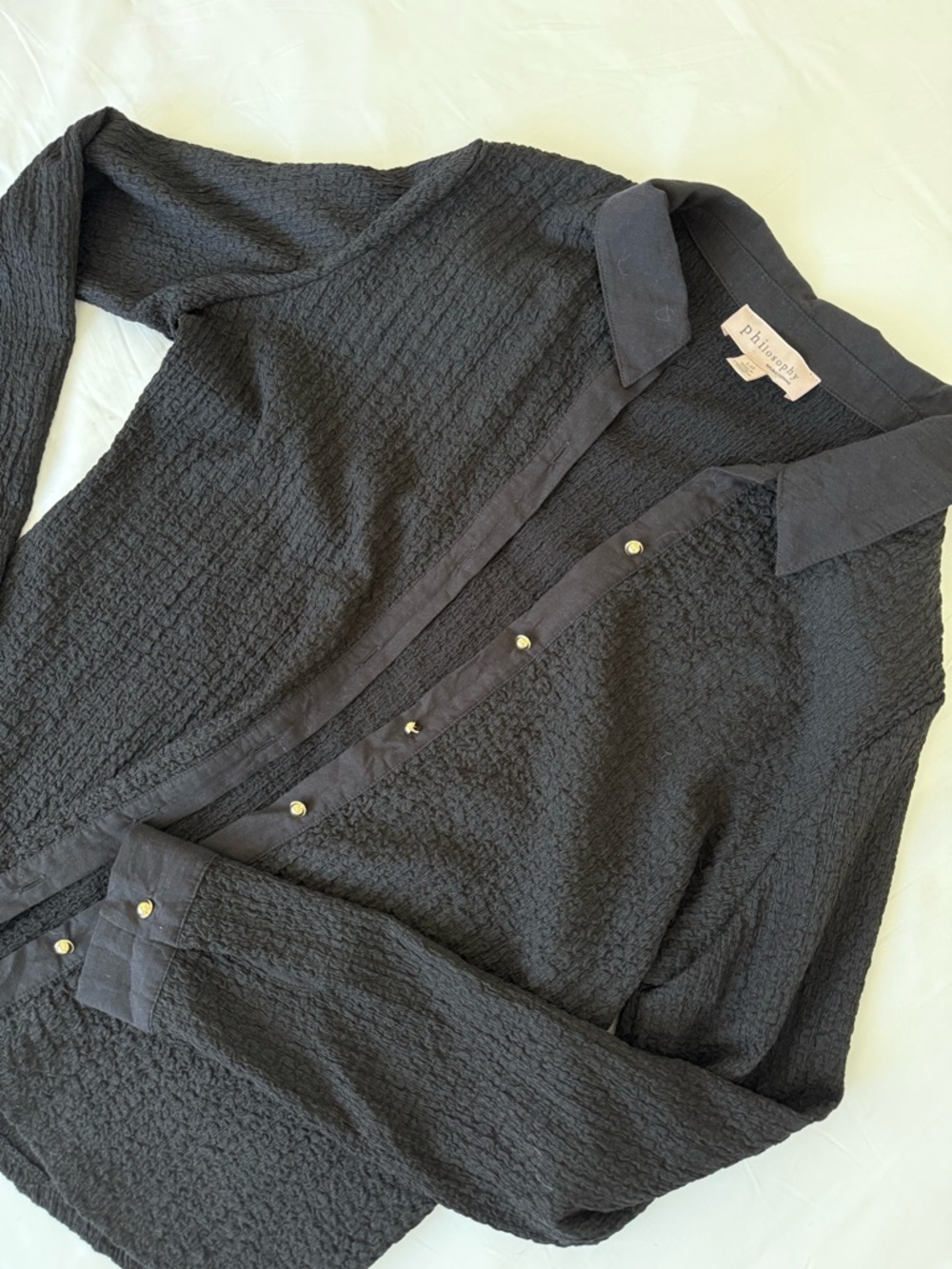 Philosophy Black Textured Button-Up Blouse
